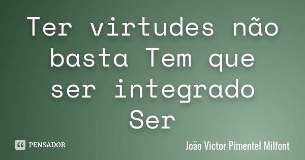Ter virtudes não basta Tem que ser integrado Ser... Frase de João Victor Pimentel Milfont.