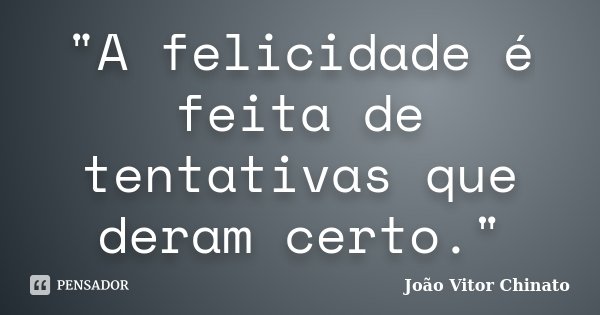 "A felicidade é feita de tentativas que deram certo."... Frase de João Vitor Chinato.