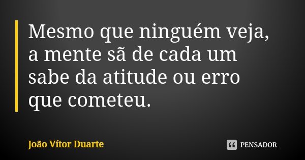 Mesmo que ninguém veja, a mente sã de cada um sabe da atitude ou erro que cometeu.... Frase de João Vítor Duarte.