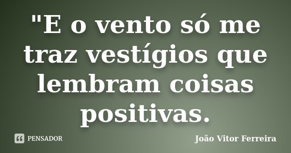 "E o vento só me traz vestígios que lembram coisas positivas.... Frase de Joao Vitor Ferreira.
