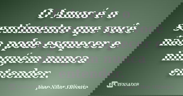 O Amor é o sentimento que você não pode esquecer e ninguém nunca entender.... Frase de Joao Vitor Oliveira.