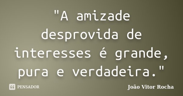 "A amizade desprovida de interesses é grande, pura e verdadeira."... Frase de João Vitor Rocha.