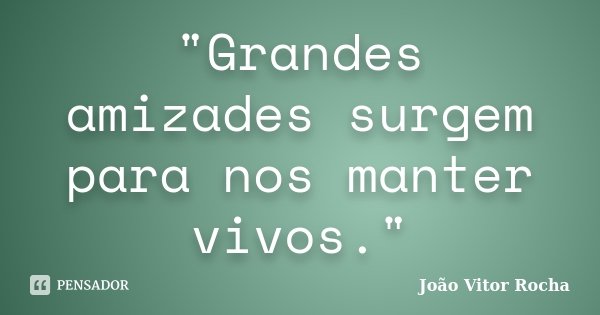 "Grandes amizades surgem para nos manter vivos."... Frase de João Vitor Rocha.