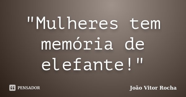 "Mulheres tem memória de elefante!"... Frase de João Vitor Rocha.