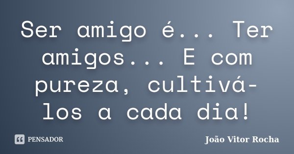 Ser amigo é... Ter amigos... E com pureza, cultivá-los a cada dia!... Frase de João Vitor Rocha.