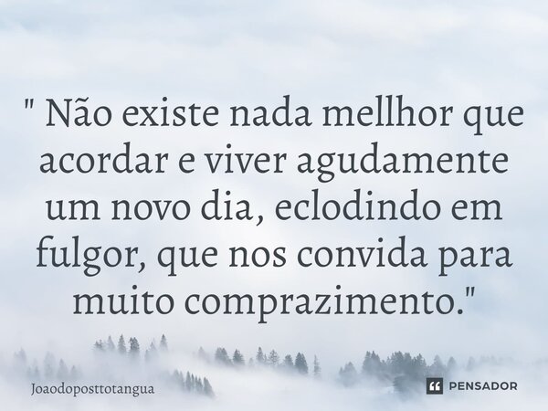" Não existe nada mellhor que acordar e viver agudamente um novo dia, eclodindo em fulgor, que nos convida para muito comprazimento."⁠... Frase de Joaodoposttotangua.
