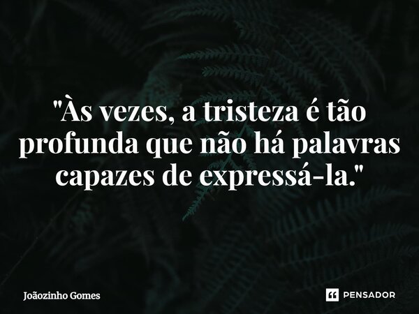 ⁠"Às vezes, a tristeza é tão profunda que não há palavras capazes de expressá-la."... Frase de Joãozinho Gomes.