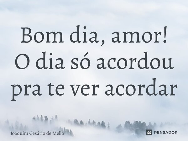 ⁠Bom dia, amor! O dia só acordou pra te ver acordar... Frase de Joaquim Cesário de Mello.
