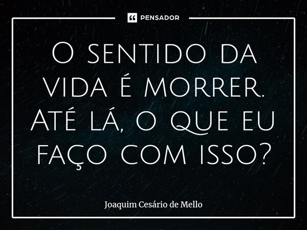 ⁠O sentido da vida é morrer. Até lá, o que eu faço com isso?... Frase de Joaquim Cesário de Mello.