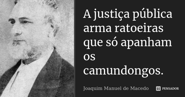 A justiça pública arma ratoeiras que só apanham os camundongos.... Frase de Joaquim Manuel de Macedo.
