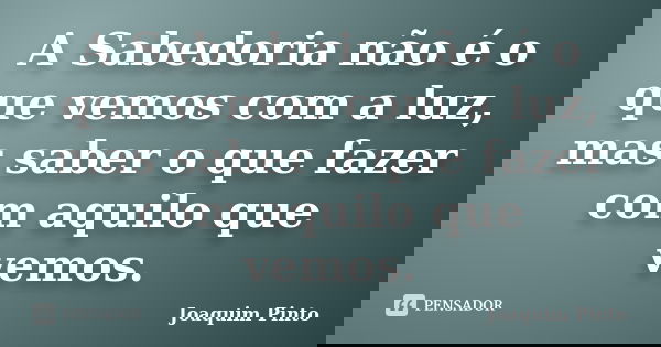 A Sabedoria não é o que vemos com a luz, mas saber o que fazer com aquilo que vemos.... Frase de Joaquim Pinto.