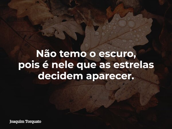 Não temo o escuro, pois é nele que as estrelas decidem aparecer.... Frase de Joaquim Torquato.