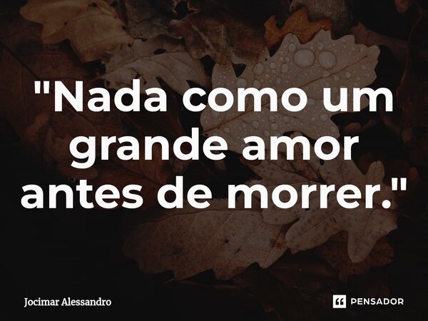 "Nada como um grande amor antes de morrer."⁠... Frase de Jocimar Alessandro.