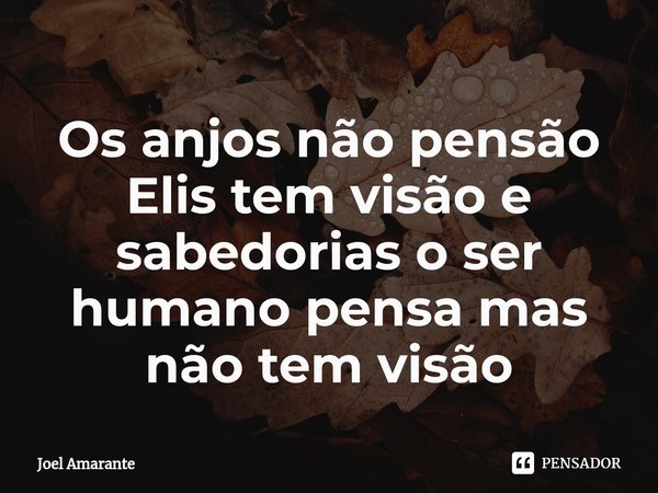 Os anjos não pensão ⁠Elis tem visão e sabedorias o ser humano pensa mas não tem visão... Frase de Joel Amarante.
