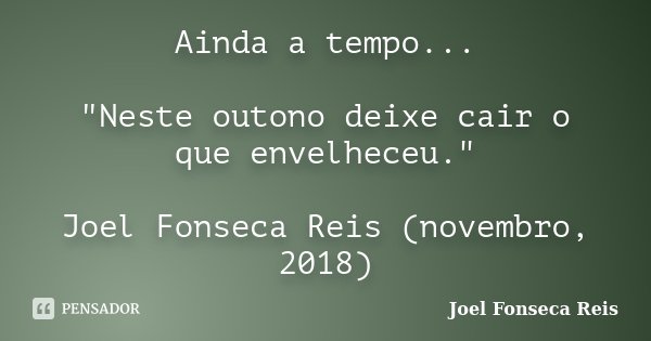 Ainda a tempo... "Neste outono deixe cair o que envelheceu." Joel Fonseca Reis (novembro, 2018)... Frase de Joel Fonseca Reis.