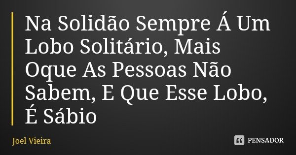 Na Solidão Sempre Á Um Lobo Solitário, Mais Oque As Pessoas Não Sabem, E Que Esse Lobo, É Sábio... Frase de Joel Vieira.