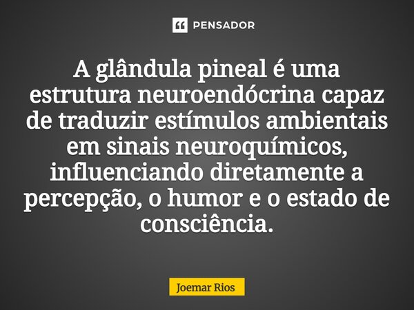 ⁠A glândula pineal é uma estrutura neuroendócrina capaz de traduzir estímulos ambientais em sinais neuroquímicos, influenciando diretamente a percepção, o humor... Frase de Joemar Rios.