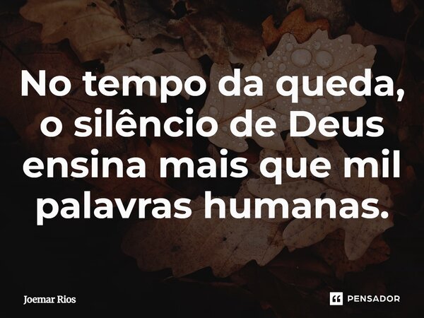 ⁠No tempo da queda, o silêncio de Deus ensina mais que mil palavras humanas.... Frase de Joemar Rios.