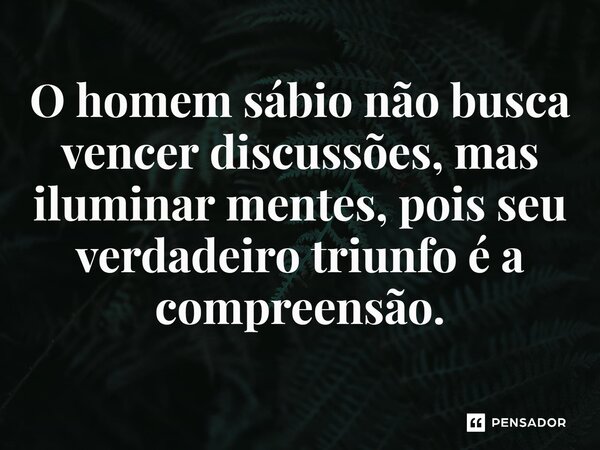 ⁠O homem sábio não busca vencer discussões, mas iluminar mentes, pois seu verdadeiro triunfo é a compreensão.... Frase de Joemar Rios.