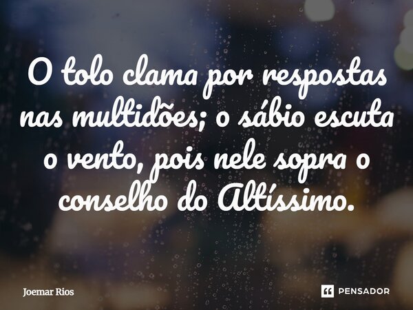 ⁠O tolo clama por respostas nas multidões; o sábio escuta o vento, pois nele sopra o conselho do Altíssimo.... Frase de Joemar Rios.