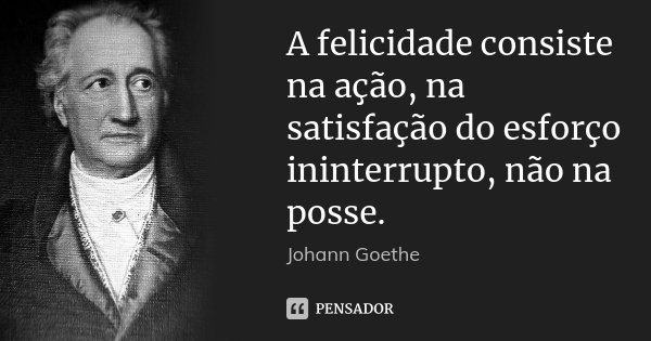 A felicidade consiste na ação, na satisfação do esforço ininterrupto, não na posse.... Frase de Johann Goethe.