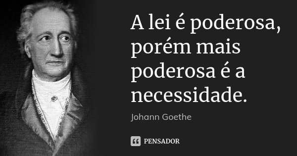 A lei é poderosa, porém mais poderosa é a necessidade.... Frase de Johann Goethe.