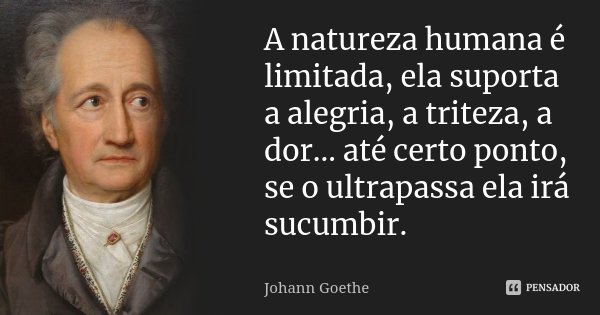 A natureza humana é limitada, ela suporta a alegria, a triteza, a dor... até certo ponto, se o ultrapassa ela irá sucumbir.... Frase de Johann Goethe.