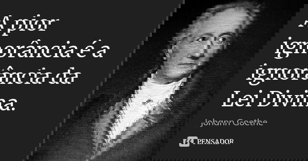 A pior ignorância é a ignorância da Lei Divina.... Frase de Johann Goethe.