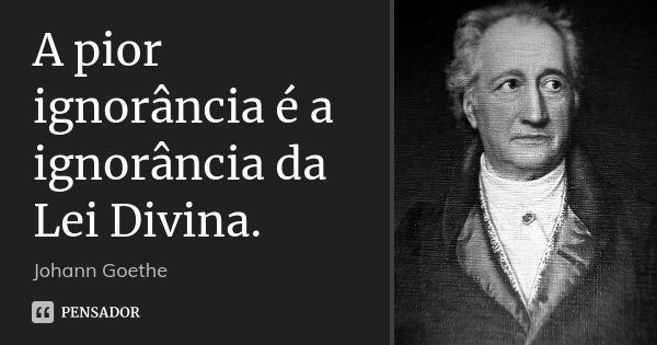 A pior ignorância é a ignorância da Lei Divina.... Frase de Johann Goethe.