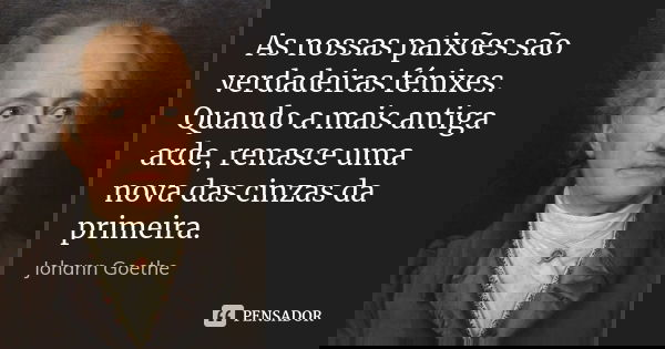 As nossas paixões são verdadeiras fénixes. Quando a mais antiga arde, renasce uma nova das cinzas da primeira.... Frase de Johann Goethe.
