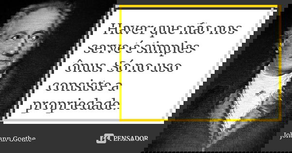 Haver que não nos serve é simples ônus. Só no uso consiste a propriedade.... Frase de Johann Goethe.