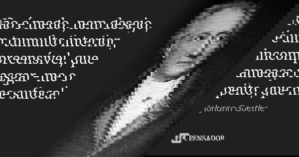 Não é medo, nem desejo, é um tumulto interior, incompreensível, que ameaça rasgar-me o peito, que me sufoca!... Frase de Johann Goethe.