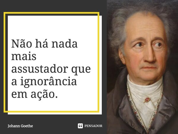 Não há nada mais assustador que a ignorância em ação.... Frase de Johann Goethe.