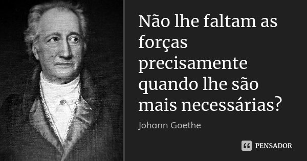 Não lhe faltam as forças precisamente quando lhe são mais necessárias?... Frase de Johann Goethe.
