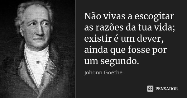 Não vivas a escogitar as razões da tua vida; existir é um dever, ainda que fosse por um segundo.... Frase de Johann Goethe.