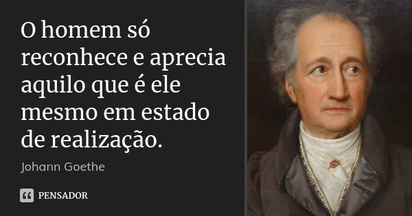 O homem só reconhece e aprecia aquilo que é ele mesmo em estado de realização.... Frase de Johann Goethe.