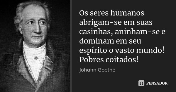Os seres humanos abrigam-se em suas casinhas, aninham-se e dominam em seu espírito o vasto mundo! Pobres coitados!... Frase de Johann Goethe.