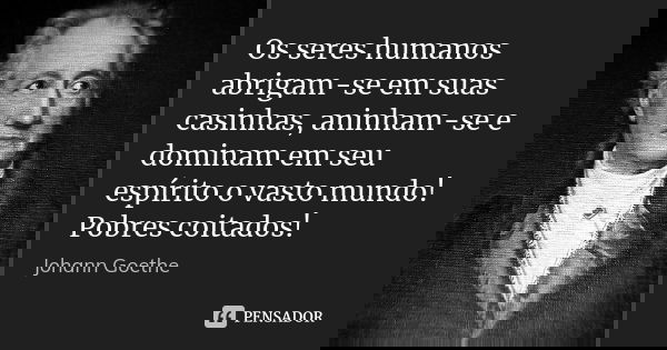 Os seres humanos abrigam-se em suas casinhas, aninham-se e dominam em seu espírito o vasto mundo! Pobres coitados!... Frase de Johann Goethe.