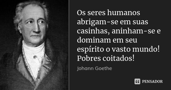 Os seres humanos abrigam-se em suas casinhas, aninham-se e dominam em seu espírito o vasto mundo! Pobres coitados!... Frase de Johann Goethe.