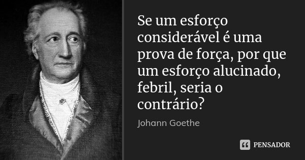 Se um esforço considerável é uma prova de força, por que um esforço alucinado, febril, seria o contrário?... Frase de Johann Goethe.