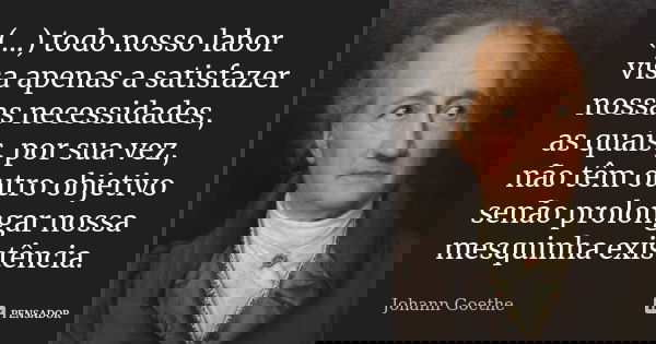 (...) todo nosso labor visa apenas a satisfazer nossas necessidades, as quais, por sua vez, não têm outro objetivo senão prolongar nossa mesquinha existência.... Frase de Johann Goethe.