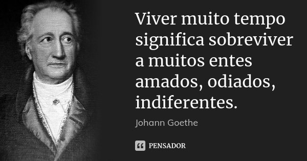 Viver muito tempo significa sobreviver a muitos entes amados, odiados, indiferentes.... Frase de Johann Goethe.