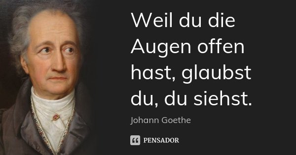 Weil du die Augen offen hast, glaubst du, du siehst.... Frase de Johann Goethe.