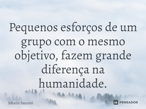 ⁠Pequenos esforços de um grupo com o mesmo objetivo, fazem grande diferença na humanidade.... Frase de Johann Sacconi.