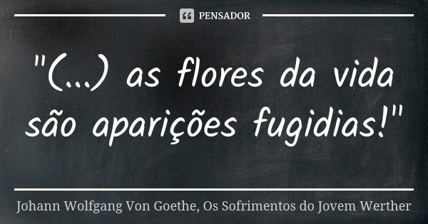 "(...) as flores da vida são aparições fugidias!"... Frase de Johann Wolfgang Von Goethe, Os Sofrimentos do Jovem Werther..