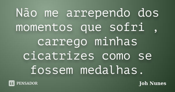 Não me arrependo dos momentos que sofri , carrego minhas cicatrizes como se fossem medalhas.... Frase de Joh Nunes.