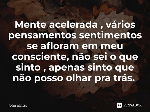 Mente acelerada , vários pensamentos sentimentos se afloram em meu consciente, não sei o que sinto , apenas sinto que não posso olhar pra trás. ⁠... Frase de John winter.