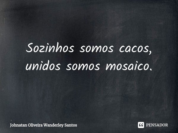 ⁠Sozinhos somos cacos, unidos somos mosaico.... Frase de Johnatan Oliveira Wanderley Santos.