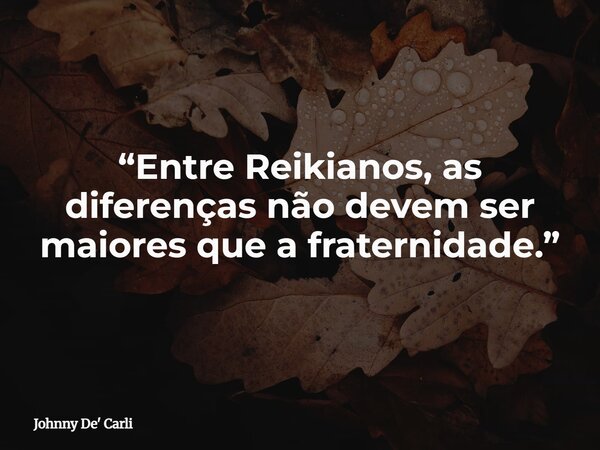 “Entre Reikianos, as diferenças não devem ser maiores que a fraternidade.”... Frase de Johnny De39; Carli.