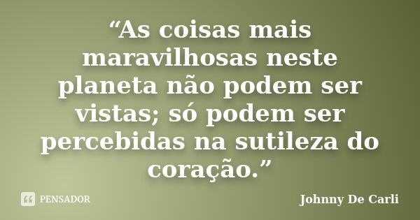 “As coisas mais maravilhosas neste planeta não podem ser vistas; só podem ser percebidas na sutileza do coração.”... Frase de Johnny De' Carli.